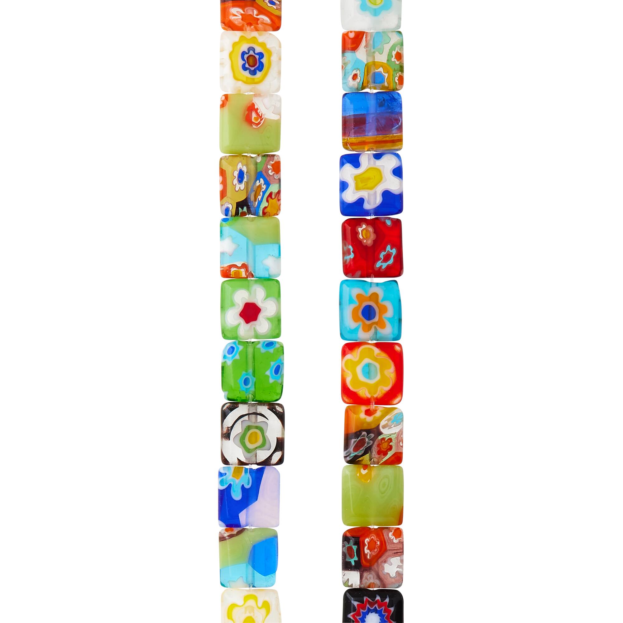 Millefiori Glass Flat Square Beads, 8mm by Bead Landing™